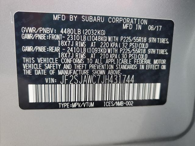 2018 SUBARU FORESTER 2 JF2SJAWC7JH431744