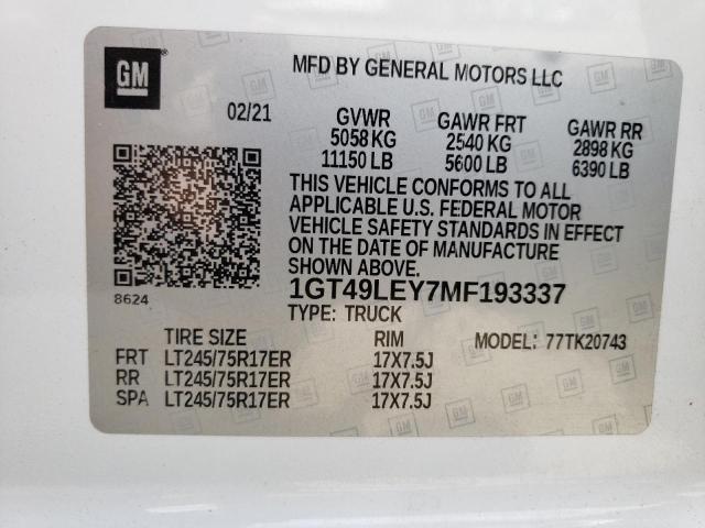 2021 GMC SIERRA K25 1GT49LEY7MF193337