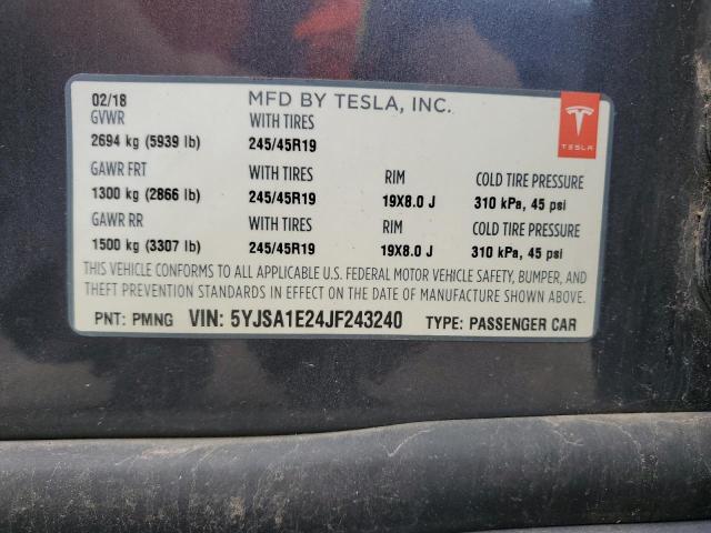 2018 TESLA MODEL S 5YJSA1E24JF243240