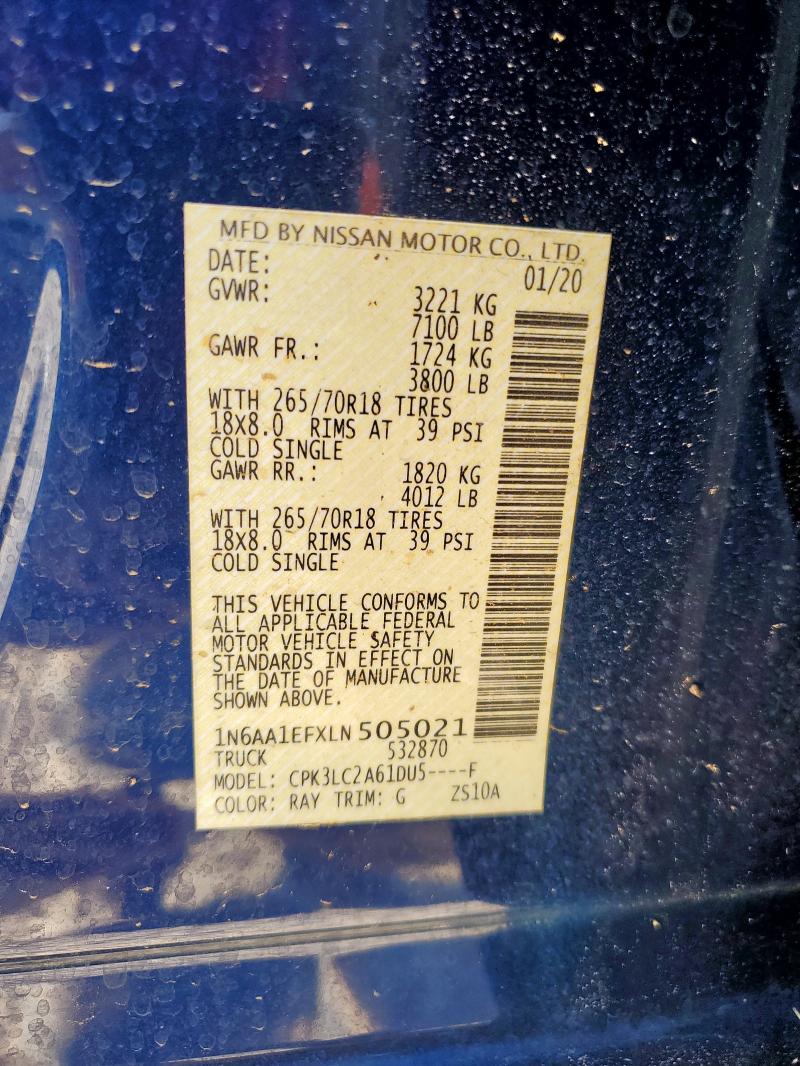 2020 NISSAN TITAN SV 1N6AA1EFXLN505021