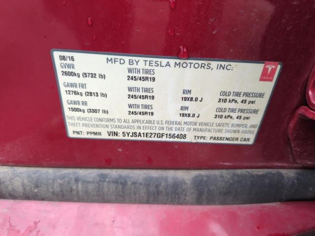 2016 TESLA MODEL S 5YJSA1E27GF156408