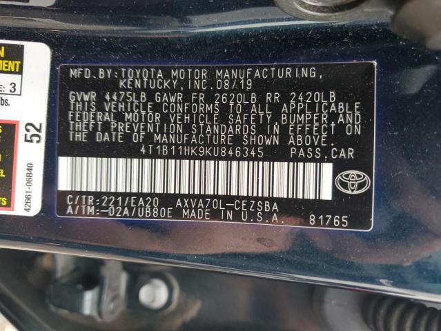2019 TOYOTA CAMRY L 4T1B11HK9KU846345