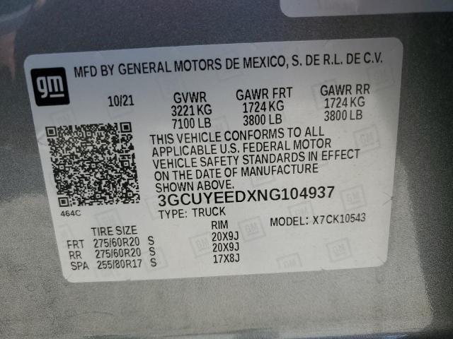 2022 CHEVROLET SILVERADO 3GCUYEEDXNG104937