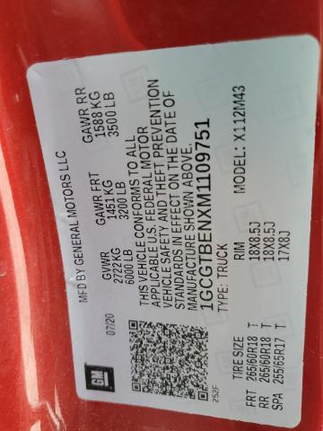 2021 CHEVROLET COLORADO 1GCGTBENXM1109751