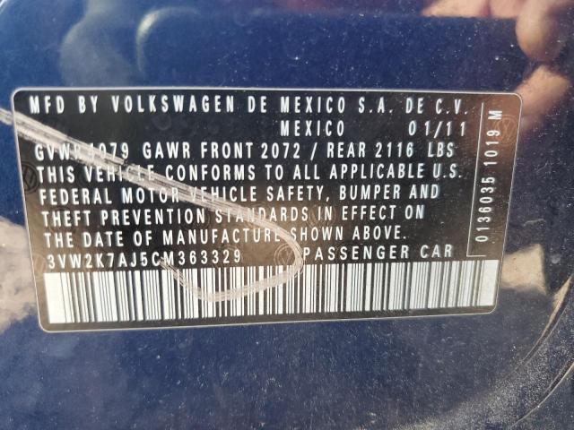 2012 VOLKSWAGEN JETTA BASE - 3VW2K7AJ5CM363329