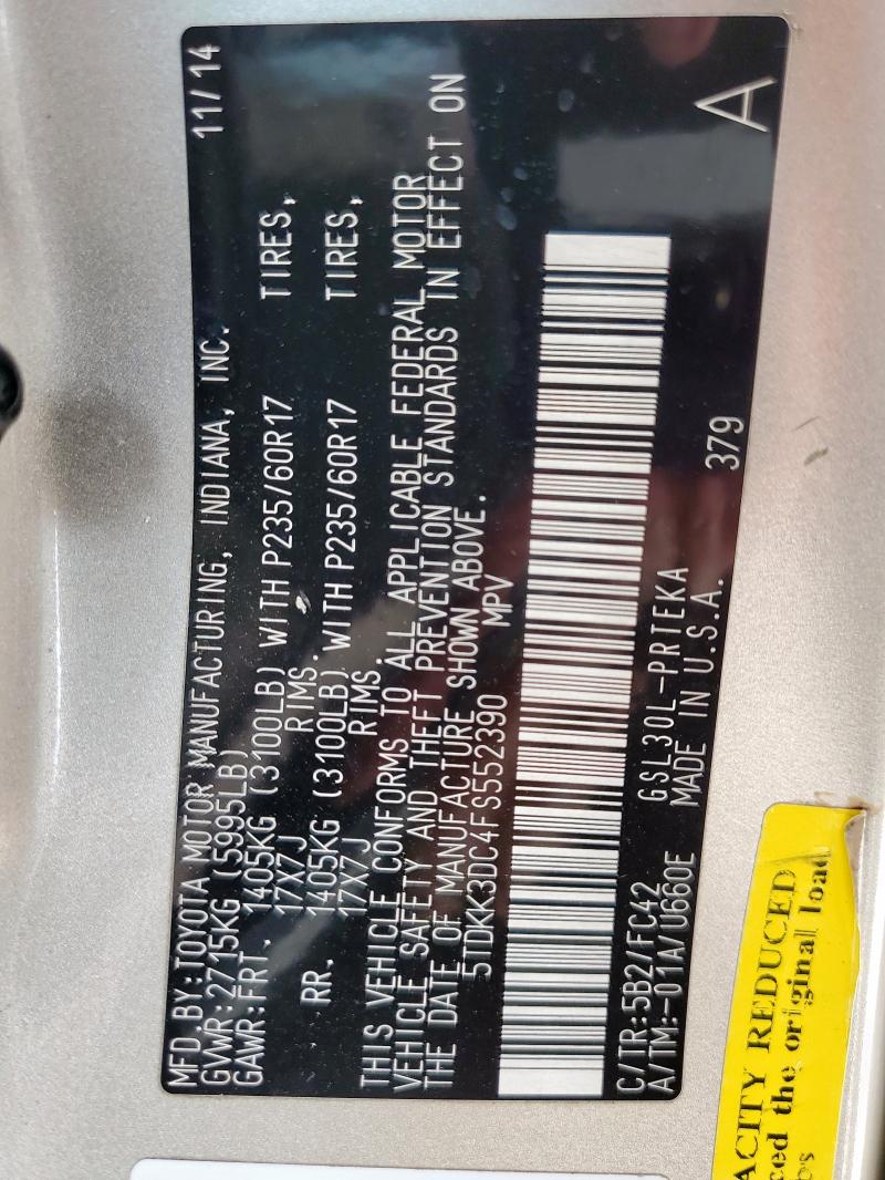 2015 TOYOTA SIENNA LE 5TDKK3DC4FS552390
