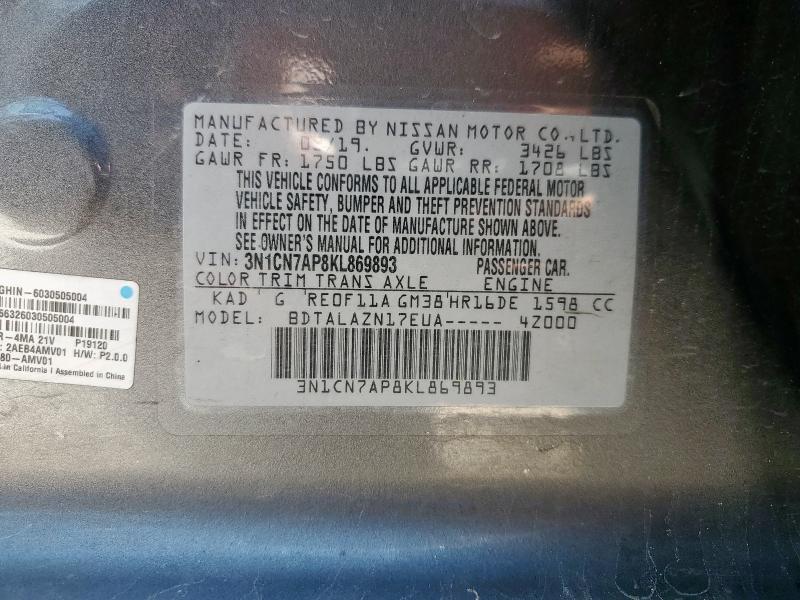 2019 NISSAN VERSA S 3N1CN7AP8KL869893