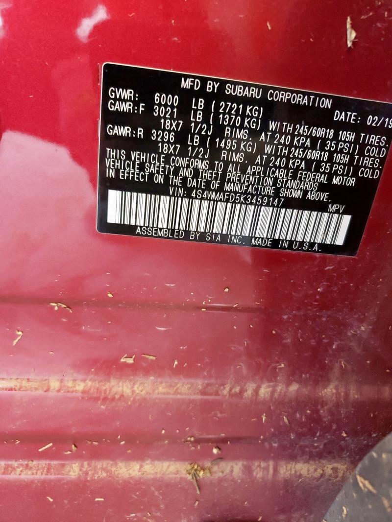 2019 SUBARU ASCENT PRE 4S4WMAFD5K3459147