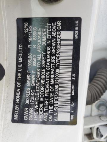 2019 HONDA CIVIC SPOR SHHFK7G45KU210036
