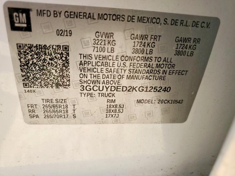2019 CHEVROLET SILVERADO - 3GCUYDED2KG125240