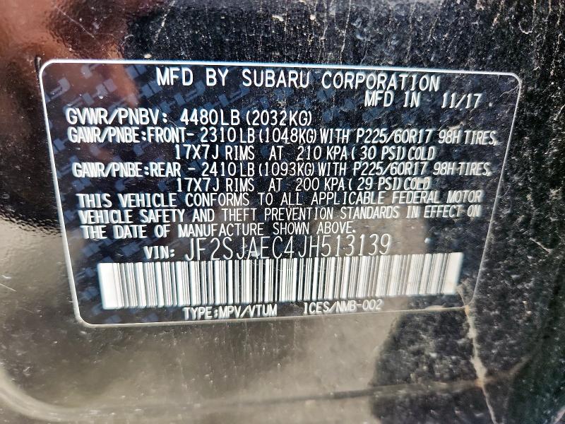 2018 SUBARU FORESTER 2 JF2SJAEC4JH513139