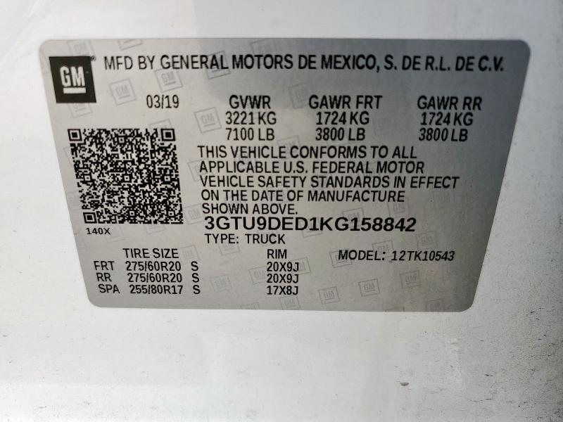 2019 GMC SIERRA K15 3GTU9DED1KG158842