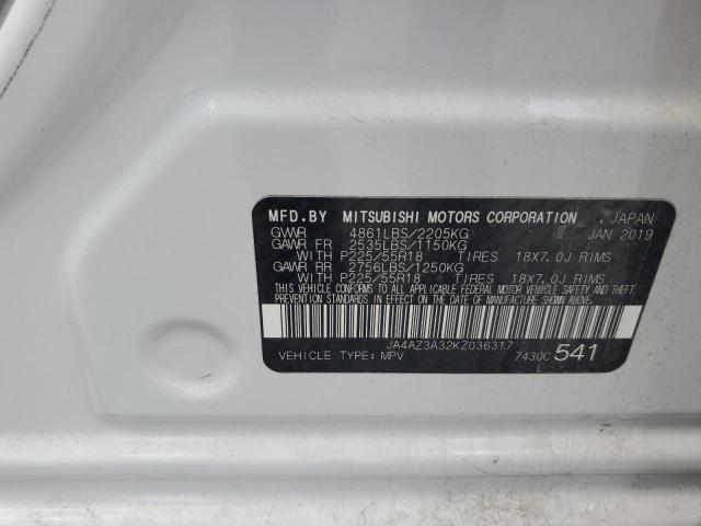 2019 MITSUBISHI OUTLANDER JA4AZ3A32KZ036317
