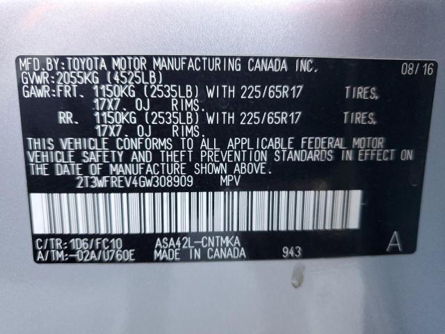 2016 TOYOTA RAV4 XLE 2T3WFREV4GW308909