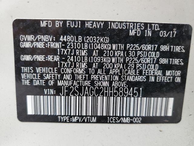 2017 SUBARU FORESTER 2 JF2SJAGC2HH589451