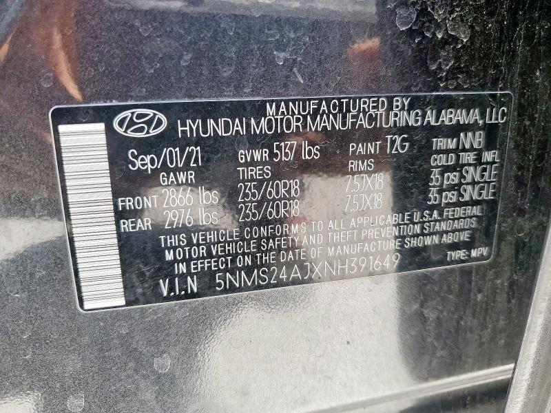 2022 HYUNDAI SANTA FE S 5NMS24AJXNH391649