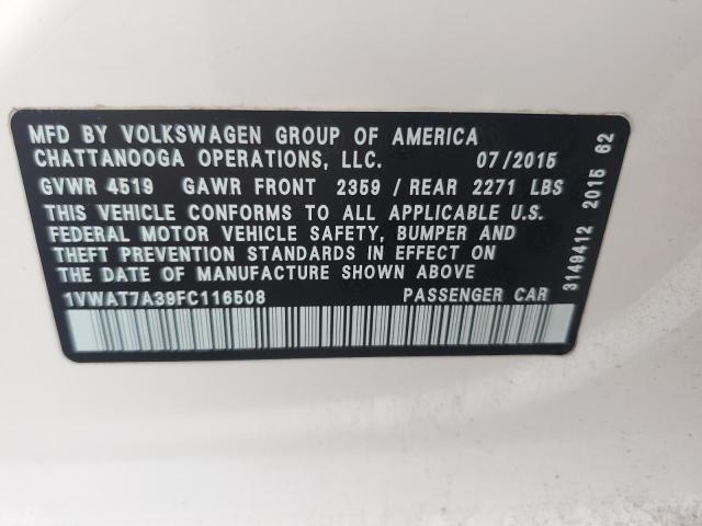 2015 VOLKSWAGEN PASSAT S - 1VWAT7A39FC116508