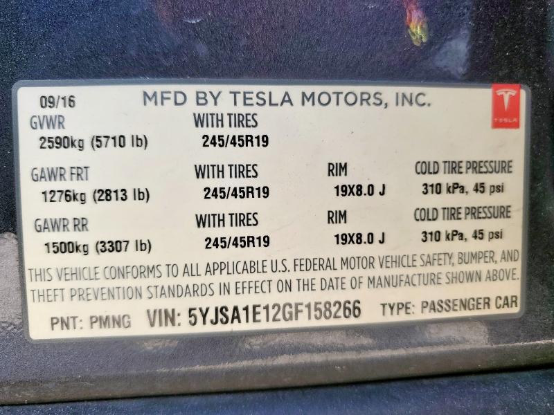 2016 TESLA MODEL S - 5YJSA1E12GF158266