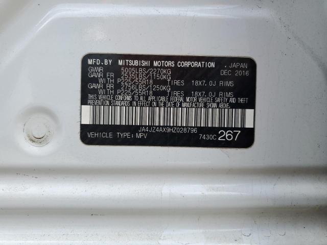 2017 MITSUBISHI OUTLANDER JA4JZ4AX9HZ028796