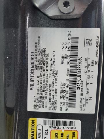 2019 FORD FUSION SE - 3FA6P0LU1KR222060