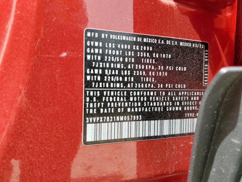 2022 VOLKSWAGEN TAOS SE IQ 3VVPX7B21NM057993