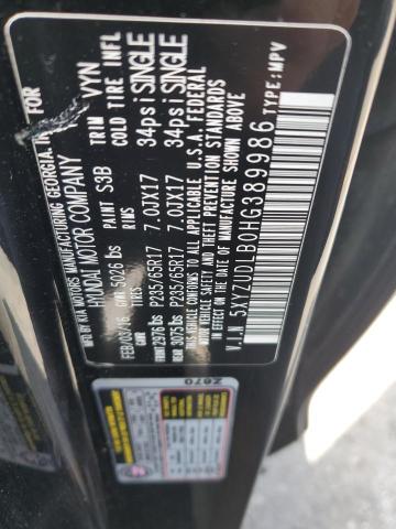 2017 HYUNDAI SANTA FE S 5XYZUDLB0HG389986