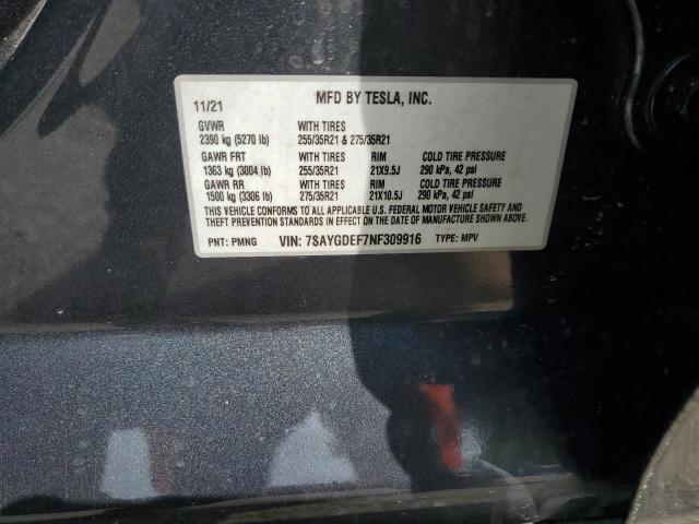2022 TESLA MODEL Y 7SAYGDEF7NF309916