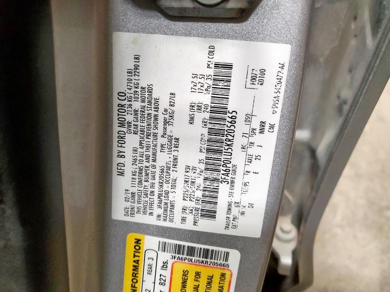 2019 FORD FUSION SE - 3FA6P0LU5KR205665