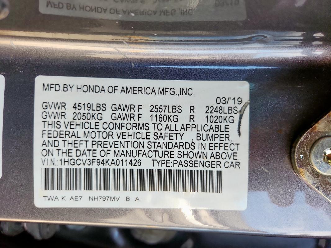 2019 HONDA ACCORD TOU 1HGCV3F94KA011426