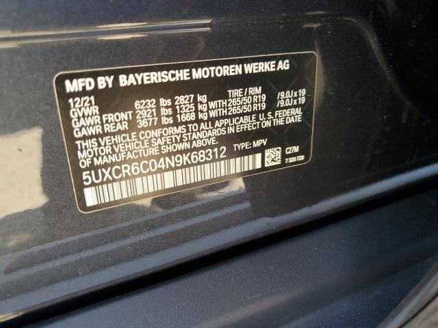 2022 BMW X5 XDRIVE4 - 5UXCR6C04N9K68312