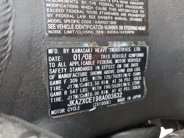 2008 KAWASAKI ZX1000 E JKAZXCE198A003632