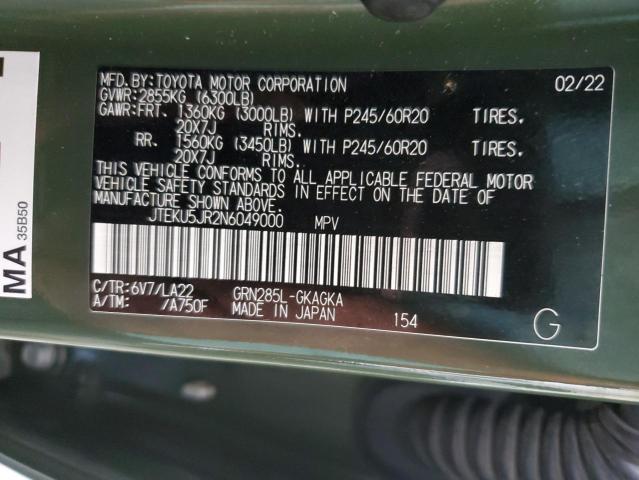 2022 TOYOTA 4RUNNER LI JTEKU5JR2N6049000