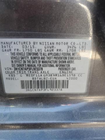 2015 NISSAN VERSA S 3N1CN7AP3FL923378