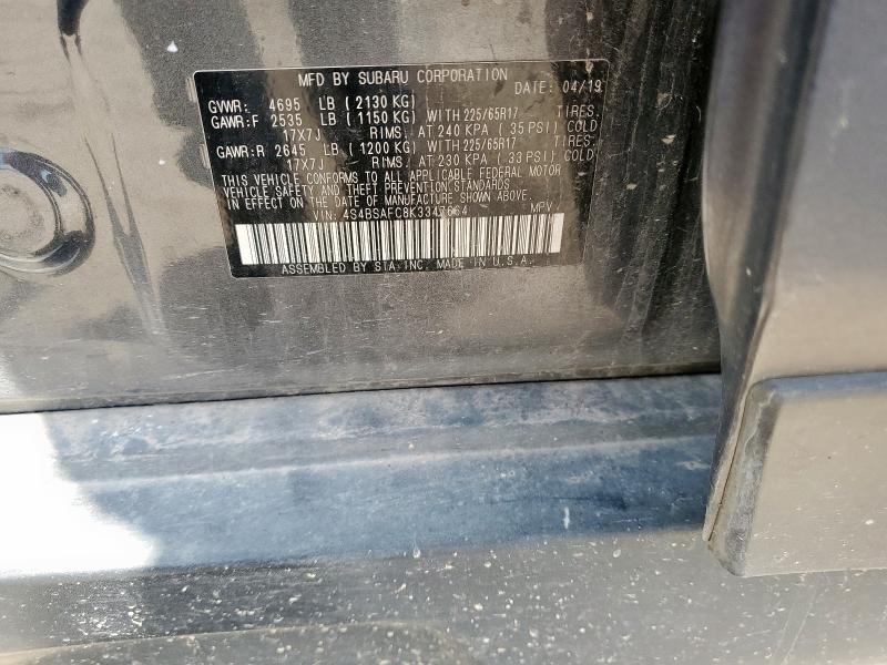 2019 SUBARU OUTBACK 2. 4S4BSAFC8K3347664