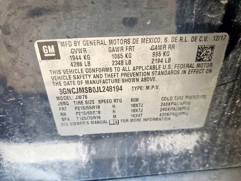 2018 CHEVROLET TRAX PREMI 3GNCJMSB0JL248194