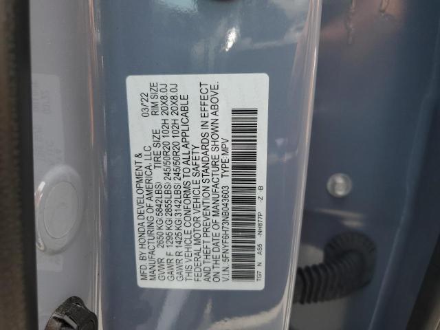 2022 HONDA PILOT BLAC 5FNYF6H73NB043603