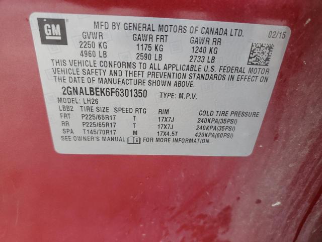 2015 CHEVROLET EQUINOX LT 2GNALBEK6F6301350