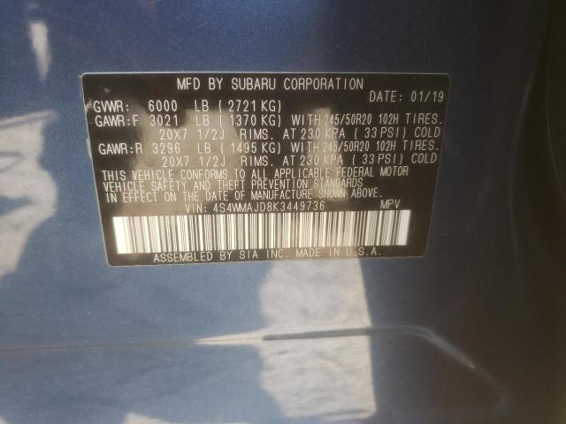 2019 SUBARU ASCENT LIM 4S4WMAJD8K3449736