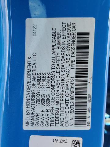2022 HONDA CIVIC SPOR 19XFL2H80NE014731