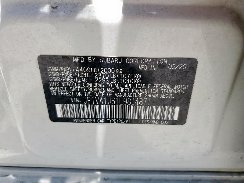 2020 SUBARU WRX LIMITE JF1VA1J61L9814871