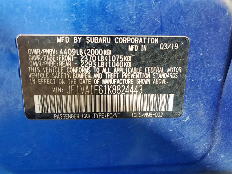 2019 SUBARU WRX PREMIU JF1VA1F61K8824443