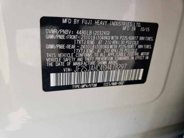 2016 SUBARU FORESTER 2 JF2SJAHC4GH478297