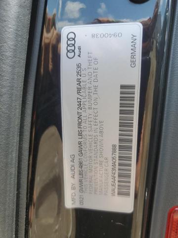 2021 AUDI A4 PREMIUM WAUEAAF43MA057888