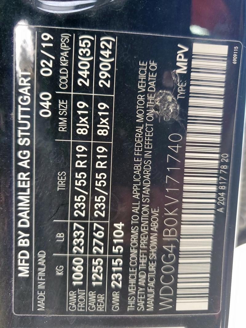 2019 MERCEDES-BENZ GLC 300 - WDC0G4JB0KV171740