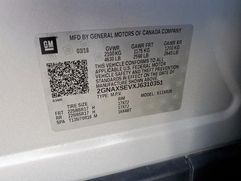 2018 CHEVROLET EQUINOX LT 2GNAXSEVXJ6310351