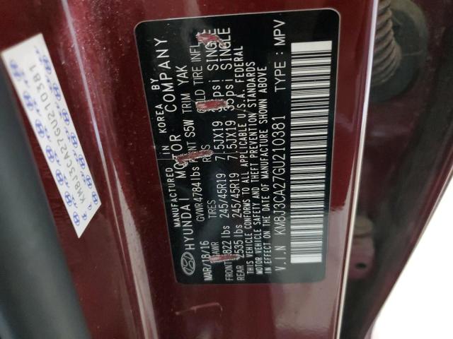 2016 HYUNDAI TUCSON LIM KM8J3CA27GU210381
