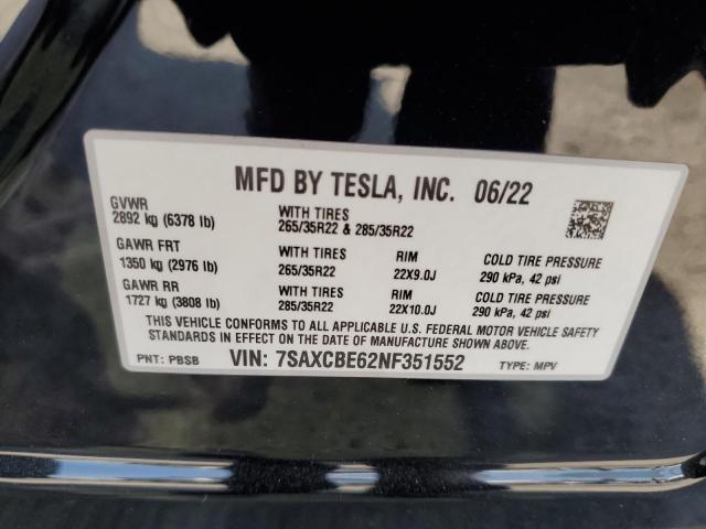 2022 TESLA MODEL X 7SAXCBE62NF351552