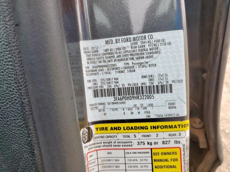2017 FORD FUSION SE 3FA6P0HD9HR322005