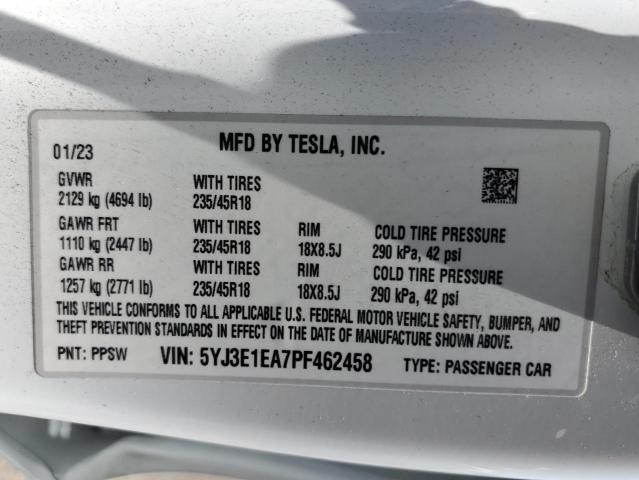 2023 TESLA MODEL 3 5YJ3E1EA7PF462458