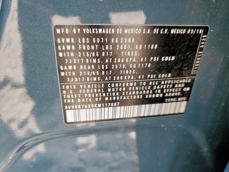 2019 VOLKSWAGEN TIGUAN S 3VV0B7AX6KM117887